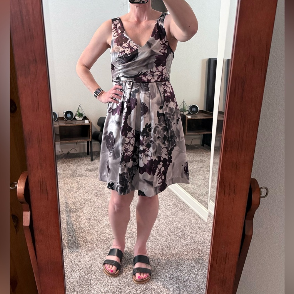 Maurices Elegant Black and Purple Floral Dress - Size 7/8